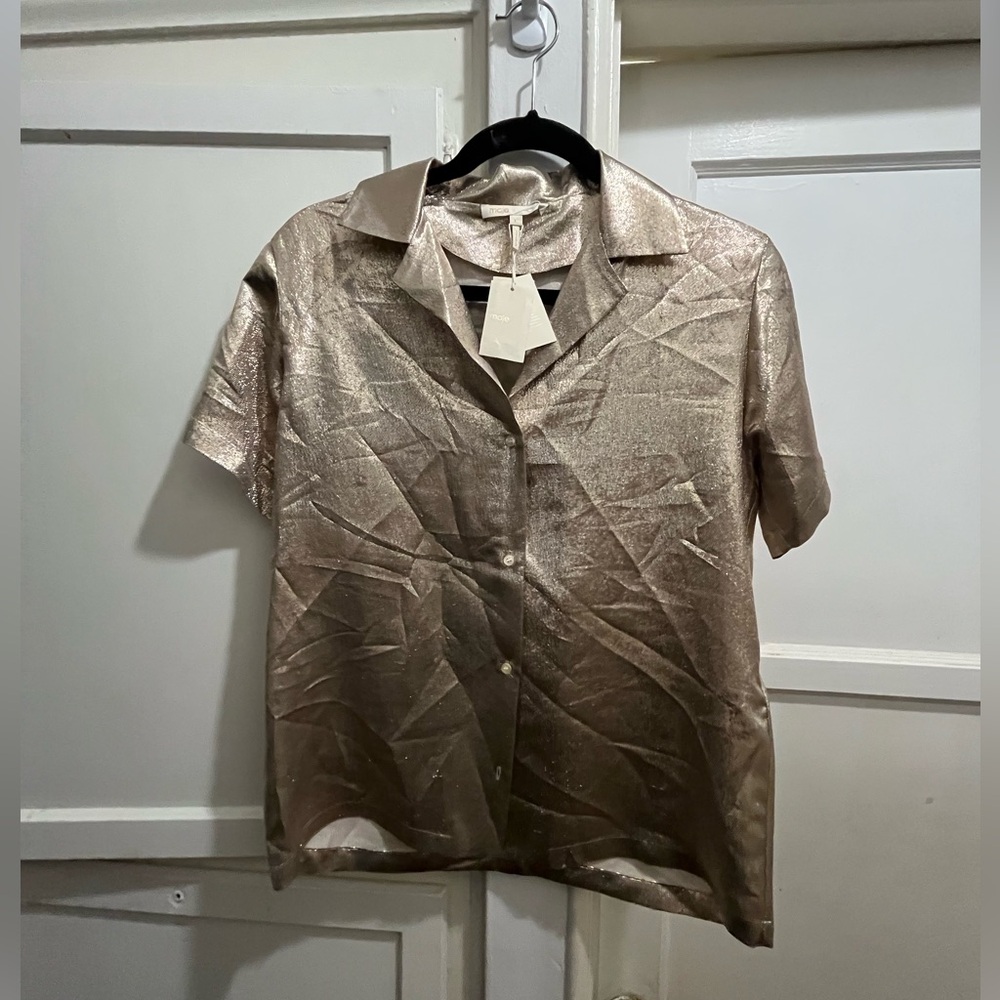 MAJE Cilur liquid Metallic Silk-Blend blouse New NWT size 1 small - Picture 2 of 13